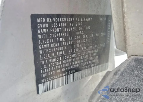 2014 Volkswagen Tiguan S из США, поврежденный, VIN WVGAV3AX8EW617083